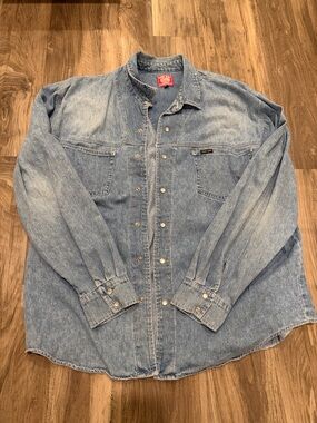 🤠 Vintage True Grit Denim Snap Shirt Western Workwear